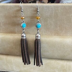 Brown and Turquoise Tassel Earrings 🌺